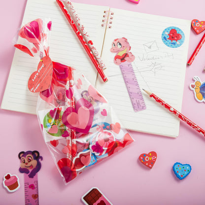 JOYIN 24packs Valentines Day Stationery Gifts, 96pcs Party Favor with Pencil, Erasers, Notebook & Bags for Kids School Classroom Exchange Supplies