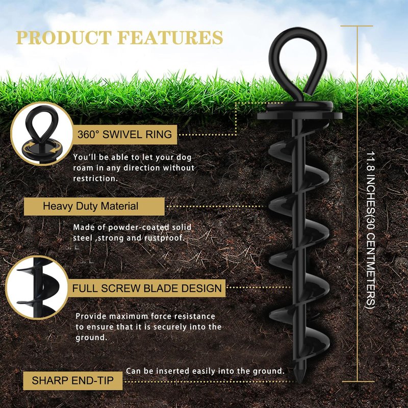 Eurmax USA 2-Pack Heavy Duty Dog Tie Out Stake, No-Tangle In Ground Anchor Runner for Large Dogs up to 210 Lbs - Perfect for Yard, Beach and Camping (Medium,Black)