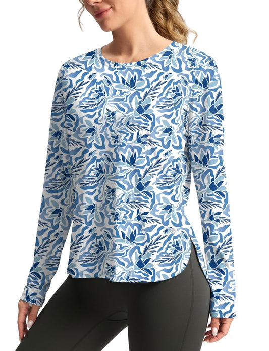 Women's Sun Shirts UPF 50+ Long Sleeve UV Protection Shirt Lightweight Quick Dry Workout Hiking Tops for Women(Peri Blue Freesia,XL)