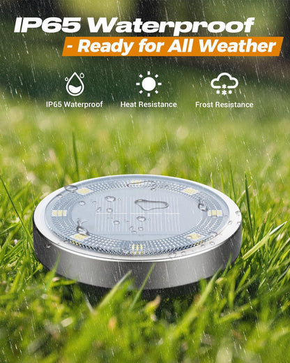 btfarm Solar Lights Outdoor Garden, 10 Pack Solar Ground Lights, 8 LED Solar Disk Lights Outdoor IP65 Waterproof for Garden Pathway Lawn Patio Yard Landscape (Cool White)