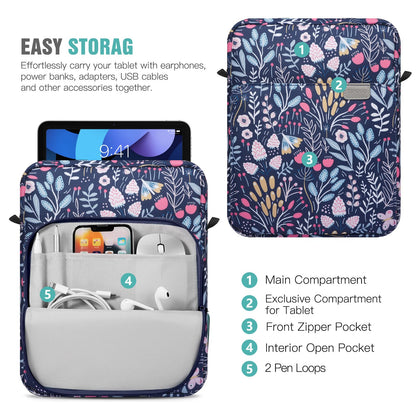 TiMOVO 9-11 Inch Tablet Sleeve Bag with Shoulder Strap for iPad 11-inch A16 2025, iPad 10.9"/10.2" | Air 11/5th/4th Gen. 10.9", Galaxy Tab A9 Plus 11", Colorful Flower