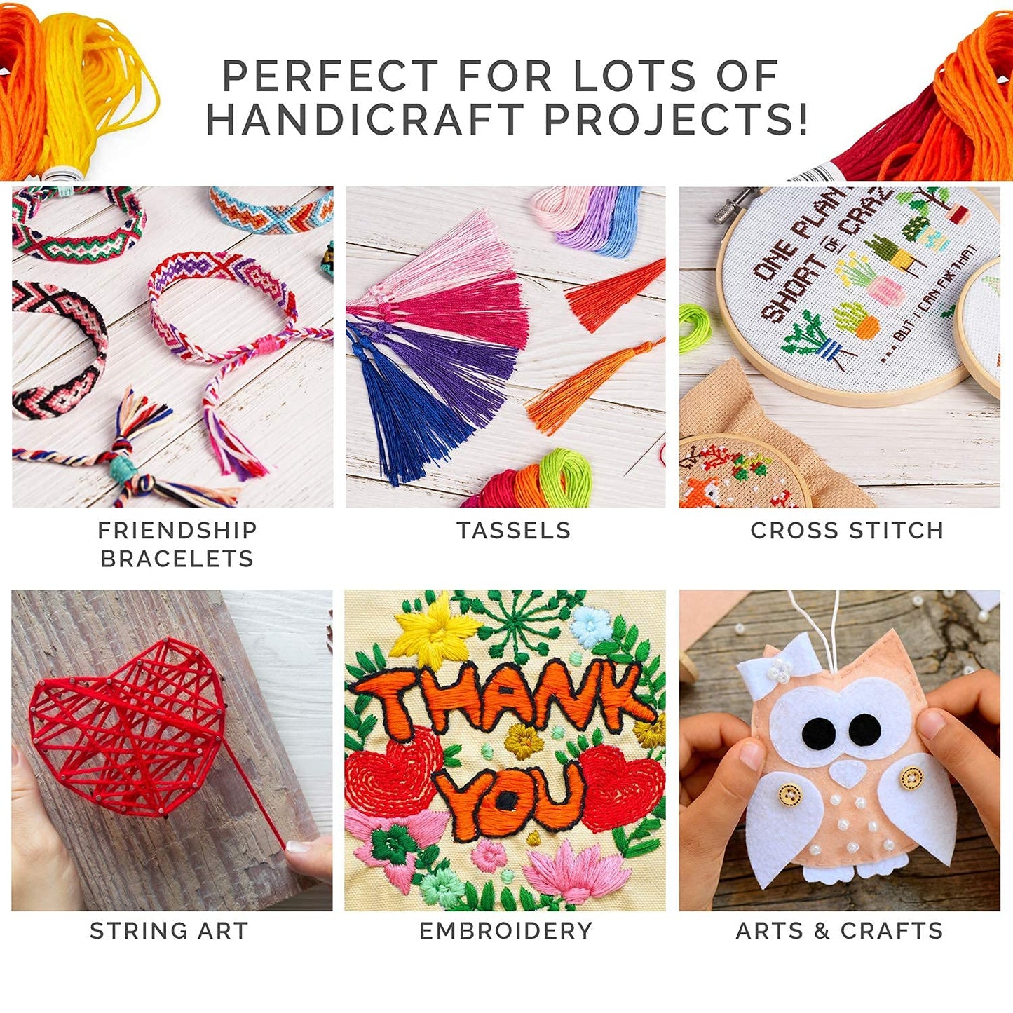 Avenfair Embroidery Threads 50 Skeins per Pack, Multi Color Embroidery Floss, Cross Stitch Threads, Friendship Bracelet Thread, with Free Needles, Floss Bobbins (50 Colors)