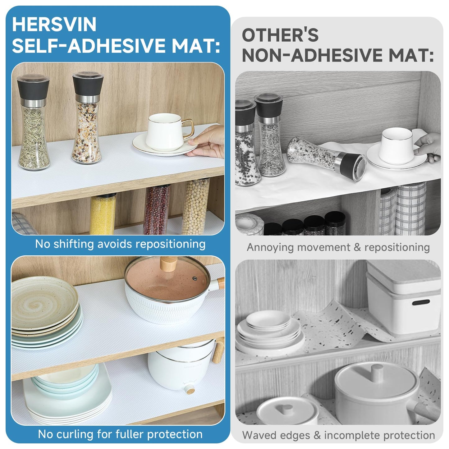 Hersvin Shelf Liners 10 in x 20 ft Self-Adhesive EVA Drawer Mats, Cupboard Protector, Kitchen Cabinet Lining Fridge Liner (White Flat Dot, 25.4x610cm)