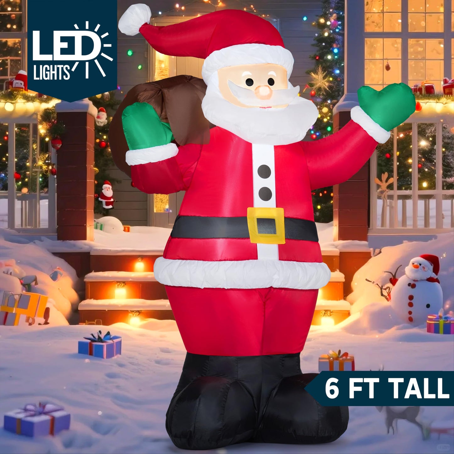 Joiedomi 6 FT Christmas Inflatable Santa with Gift Bag, Blow Up Xmas Inflatable Decorations with Build in LEDs for Christmas Decor, Yard Outdoor Garden Lawn Winter Decorations