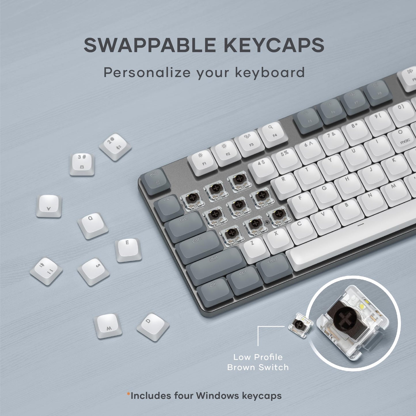 Satechi SM3 Mechanical Keyboard for Mac and Windows, 108 Keys Full Size with White LED Backlit, Wired and Bluetooth for Mac and Windows - Dark Gray/Gray