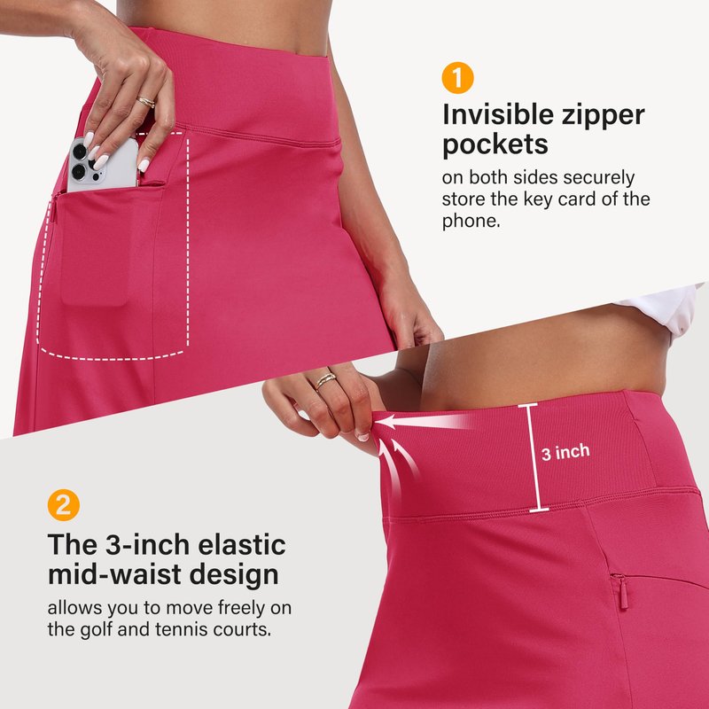 MoFiz 20" Golf Skorts Skirts for Women 4 Pockets Knee Length Tennis Skort Womens High Waist Casual Athletic Tennis Skirt Rose Red M