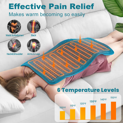 VAAGHANM Heating Pad: 33 x 17 inches Electric Heating Pad for Back Pain Relief -Extra Large Heat Pad for Shoulder/Neck/Cramp/Menstrual Pain - Upgraded 6 Timer & 6 Temperature Controller
