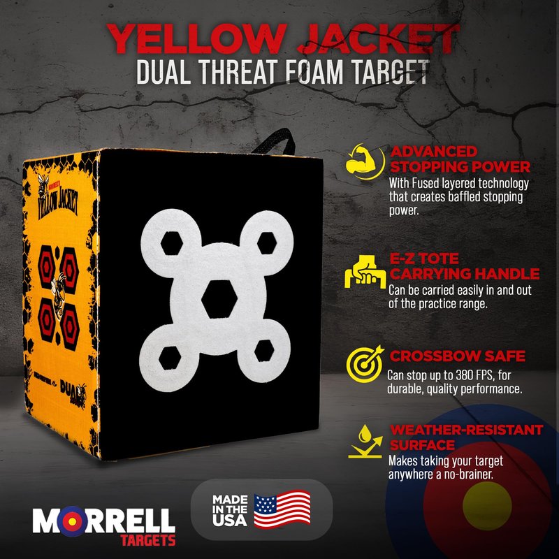 Morrell Targets Yellow Jacket 380 FPS Dual Threat Weatherproof Compound Crossbow Cube Any Tip Foam Archery Target with Carry Handle, 3 Pack, Yellow