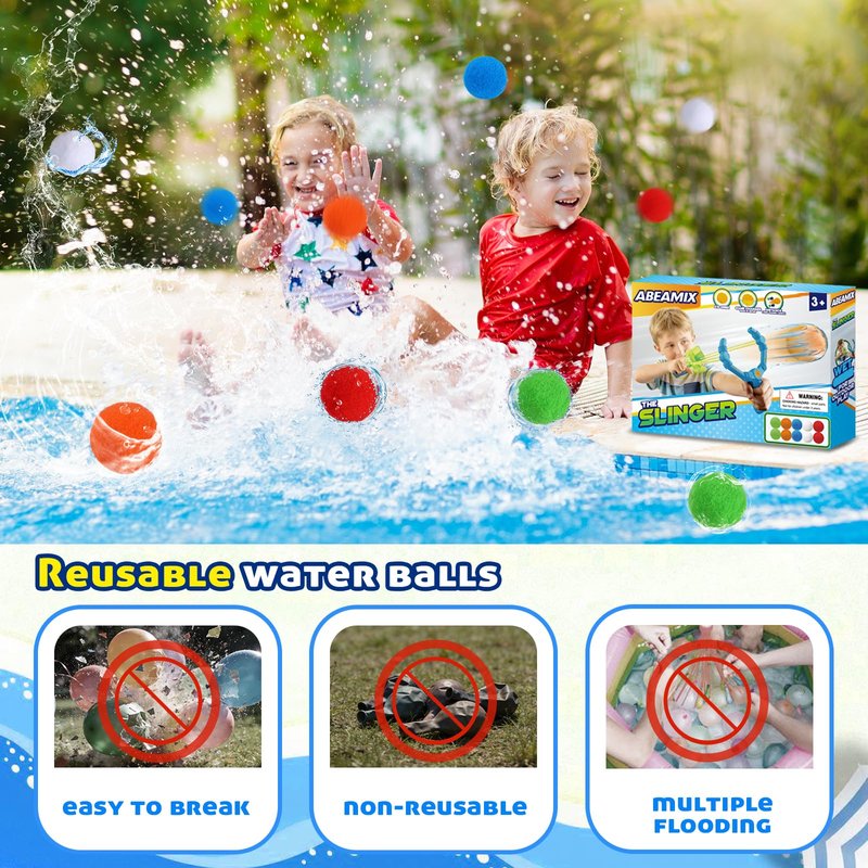 Reusable Water Balloons Set For Kids, 2 PCS Slingshot Launcher With 25 PCS Soft Balls, Outdoor Summer Water Toys For Pool Beach Backyard Water Game Fun, Birthday Party Gift For Boys Girls