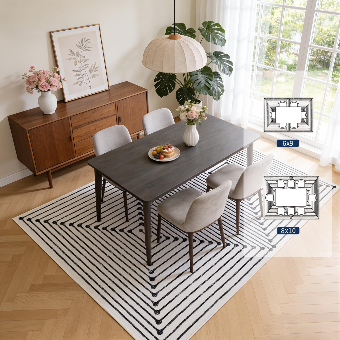YIHOUSE Washable 8x10 Area Rugs for Living Room, Black and White Striped Rug for Bedroom Non Slip Low Pile, Large Modern Geometric Carpet for Playroom Dining Room Home Office Decor