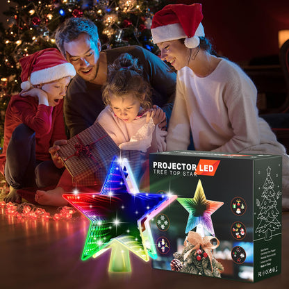 Patiobay Christmas Tree Topper Star, Double Sided Tunnel Mirror 10 Inch 12 Lighting Modes, Built-in 6 Projected Patterns, 3D Glitter LED Rotating Lights for Party Holiday Xmas Decorations Gifts