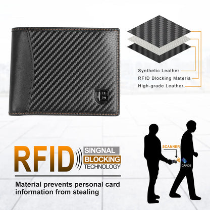 BIAL Mens Wallet,RFID Blocking Leather Bifold Wallet for Men,Slim Design with ID Window, Zip Coin Pocket, 9 Card Slots, Lightweight Card Wallet with Gift Box