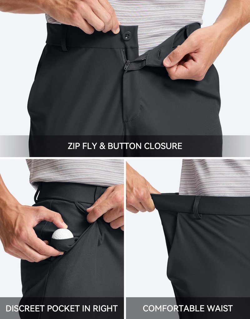Pudolla Men's Golf Pants 30"/32"/34" Comfy Stretch Lightweight Quick Dry Work Dress Trousers with Pockets(Black L30xW32)