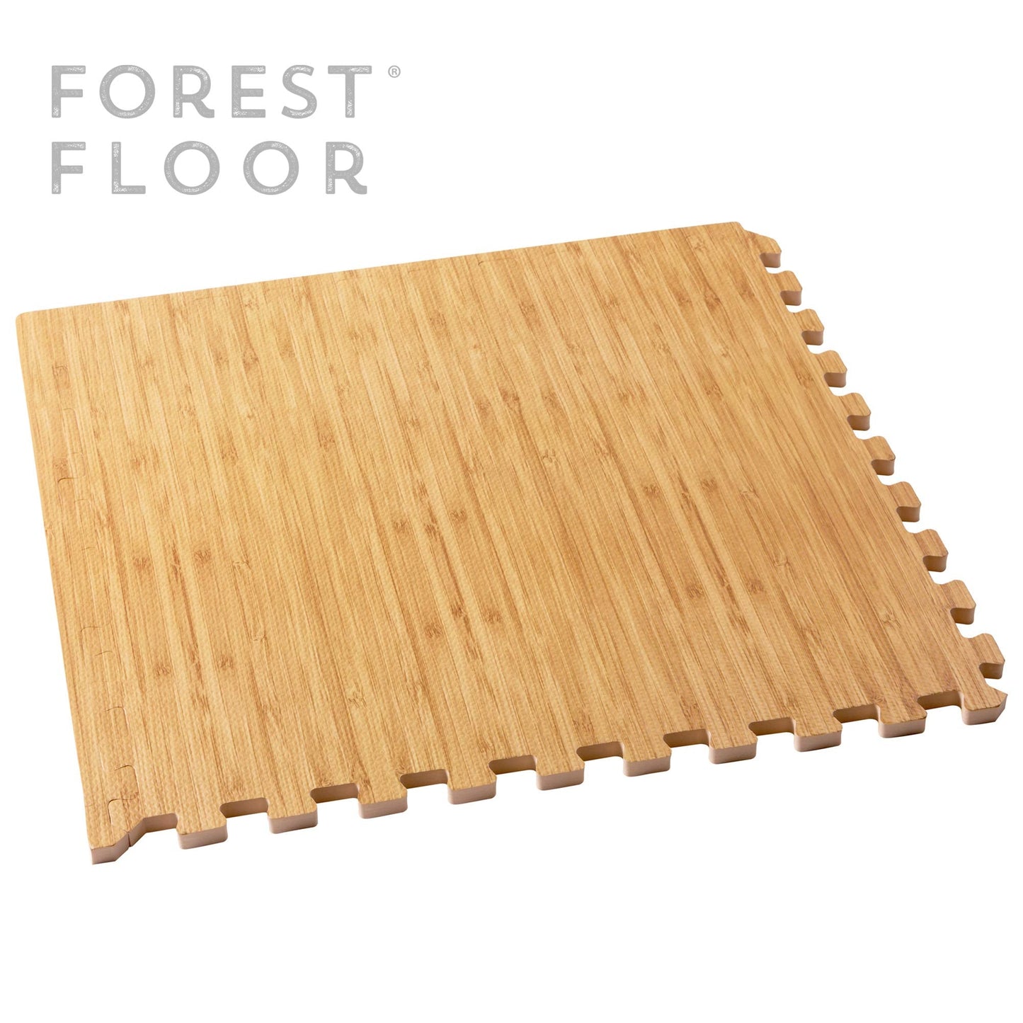 Forest Floor 3/8 Inch Thick Printed Foam Tiles, Premium Wood Grain Interlocking Foam Floor Mats, Anti-Fatigue Flooring – Stylish Flooring Solution, Light Bamboo, 16 Sq Ft