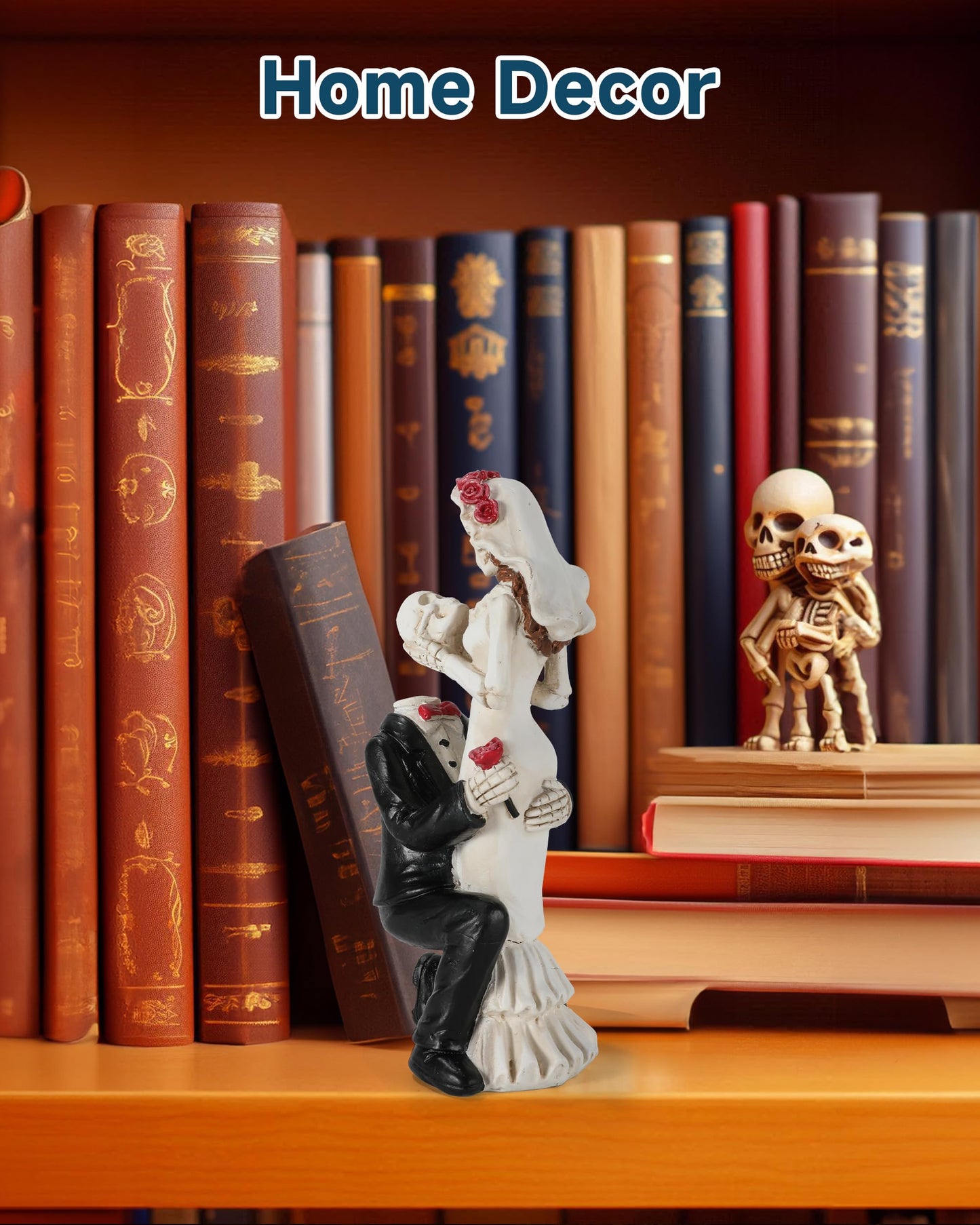 GoGnome Skeleton Bride and Groom 6.4'' - Dia De Los Muertos Figurines Day of The Dead Decorations Till Death Do US Part Decor - Halloween Gothic Wedding Cake Topper Decor (Skeleton Couple)