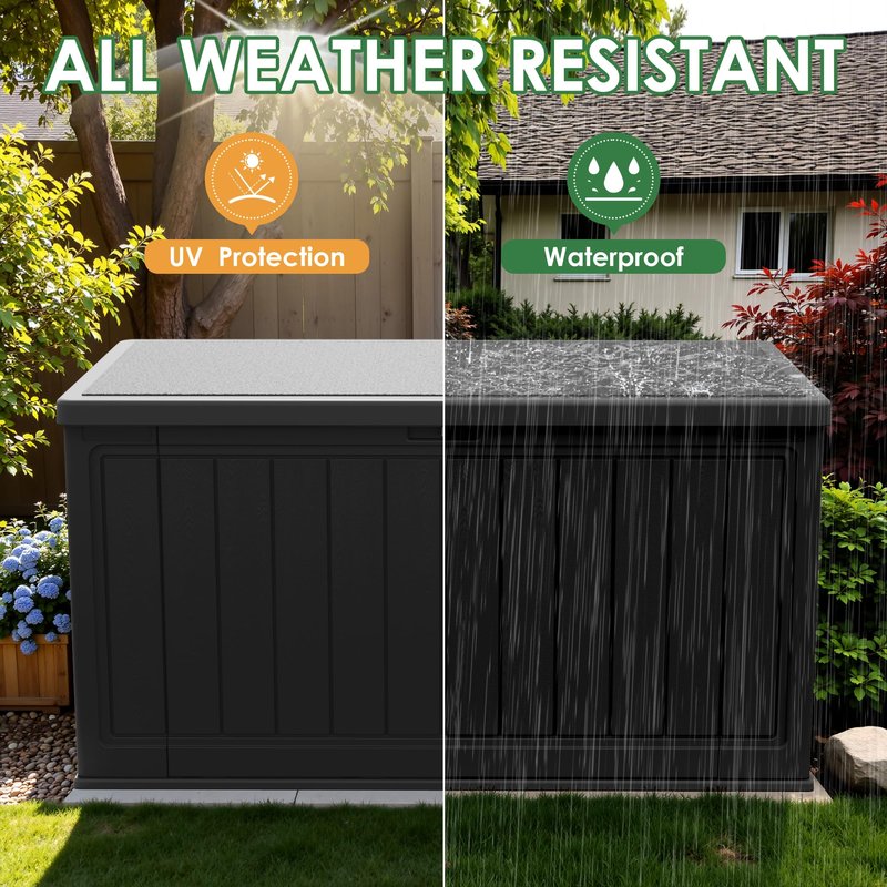 Devoko 160 Gallon Double-Wall Deck Box with Divider, Side Handles, HDPE Outdoor Large Storage Box Waterproof and Lockable for Patio Furniture, Garden, Pool (Black, 160 Gallon)