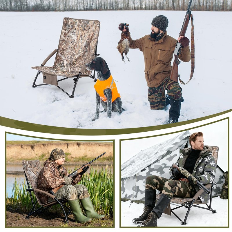 Teenyyou 1 Pack Heated Hunting Chair, Portable Low Down Hunting Seat Pad Cushion with Carry Bag, Adjustable 3 Mode Folding Chair for Turkey Blind Deer Ground Duck Fishing, No Power Bank (Brown)