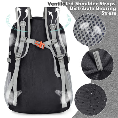 ZOMAKE Lightweight Foldable Backpack, Packable Rucksack 30L Folding Small Back Pack Foldaway Ultralight Daypack for Women Men Travel Hiking Walking (Black)
