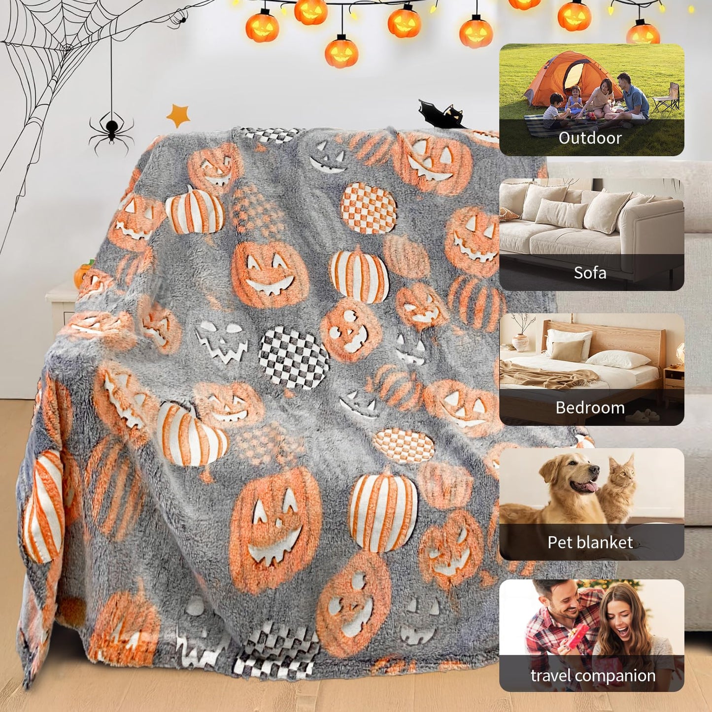 TEHALK Cute Halloween Pumpkin Blanket - Spooky Fall Throw for Kids, Teens, Women, Men - 40"x60"