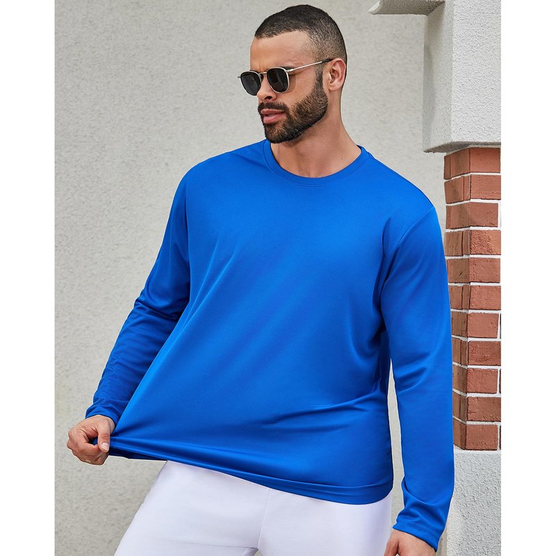 Mens Long Sleeve Shirts Quick Dry Crew Neck Sun Protection Gym Workout Athletic T-Shirt Blue L 5 Pack