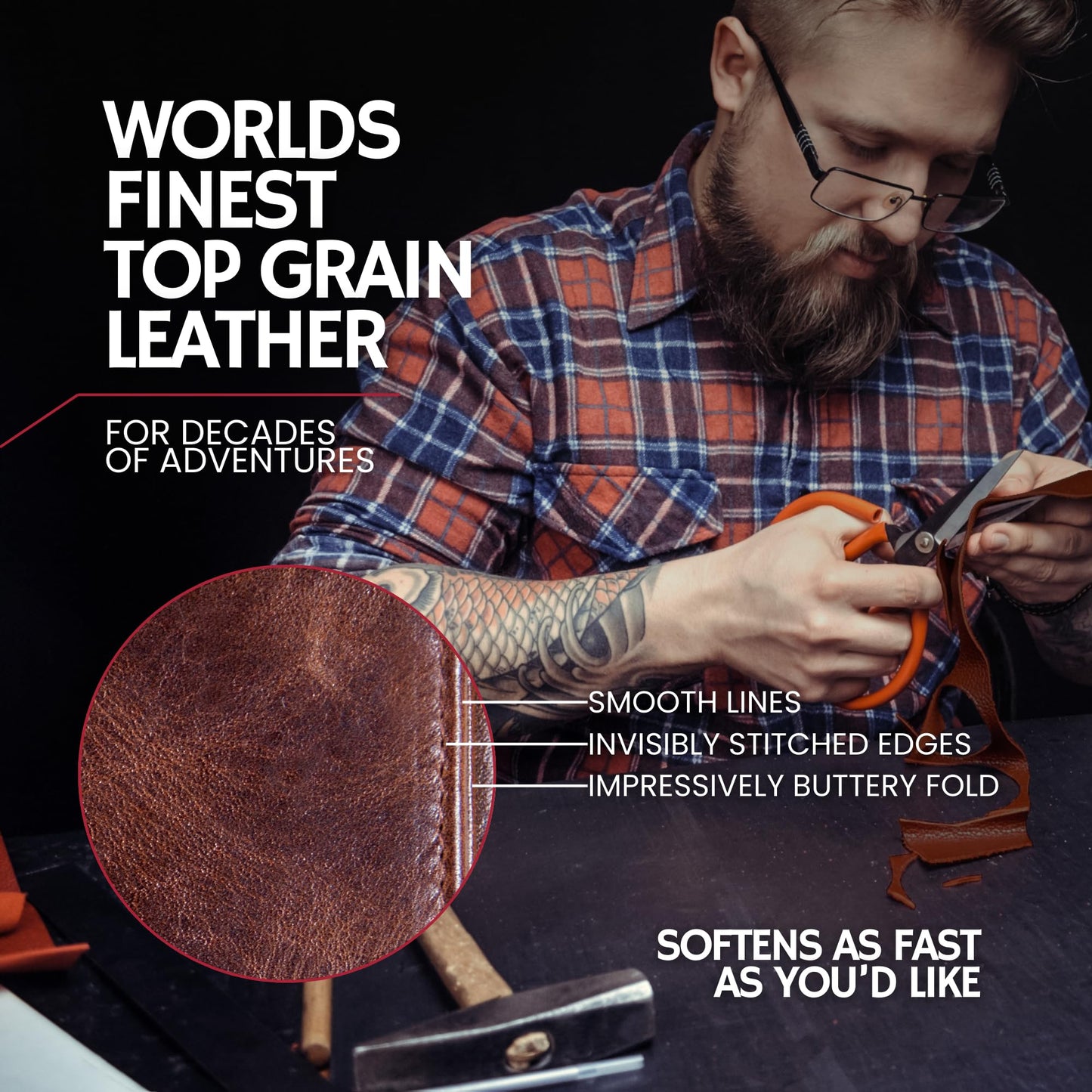 BULL GUARD Best Leather Men's RFID Trifold Wallet With ID Great Outdoor Wallet