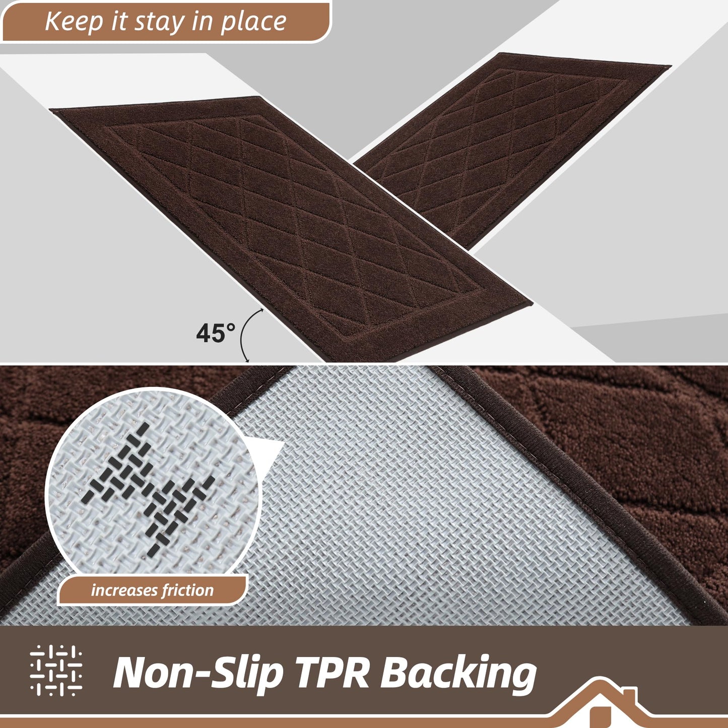BEQHAUSE Dirt Trapper Door Mat 24" x 36", Doormat Non-Slip Entryway Rugs Washable, Dog Door Mat Stain Resistant and Absorbent Welcome Floor Mat for Front Back Door, Mud Wet Shoes & Paws, Brown