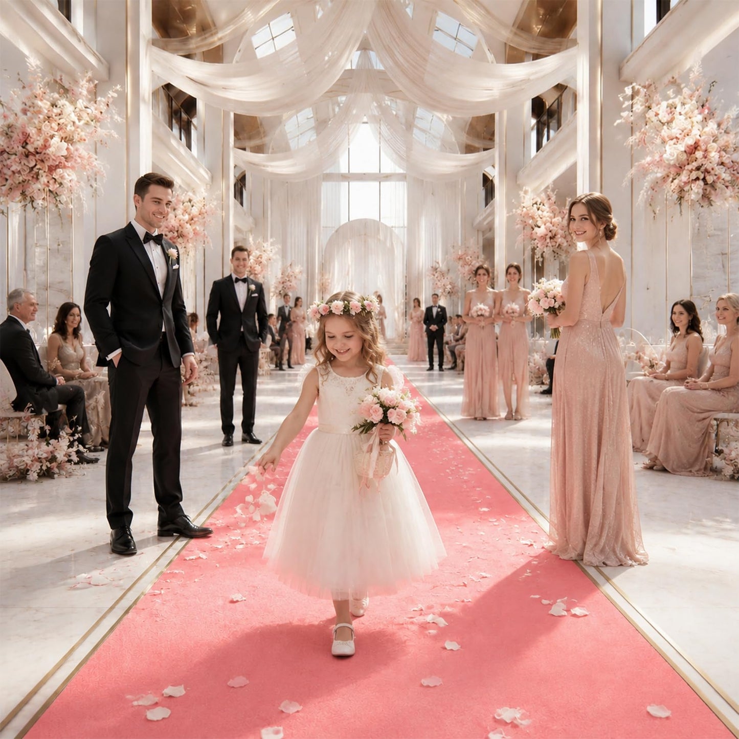 MECARPET 4ft x 15ft Light Pink Carpet Runner for Party,Anti Slip Thickening 350 GSM Non-Woven Polyester Fabric Aisle Runner for Wedding Ceremony, Pink Runner Rug for Prom