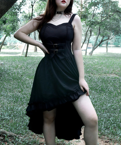 Scarlet Darkness Steampunk Dress for Women Ruffle High-Low Hem Gothic Witch Dresses Halloween Costumes Black L