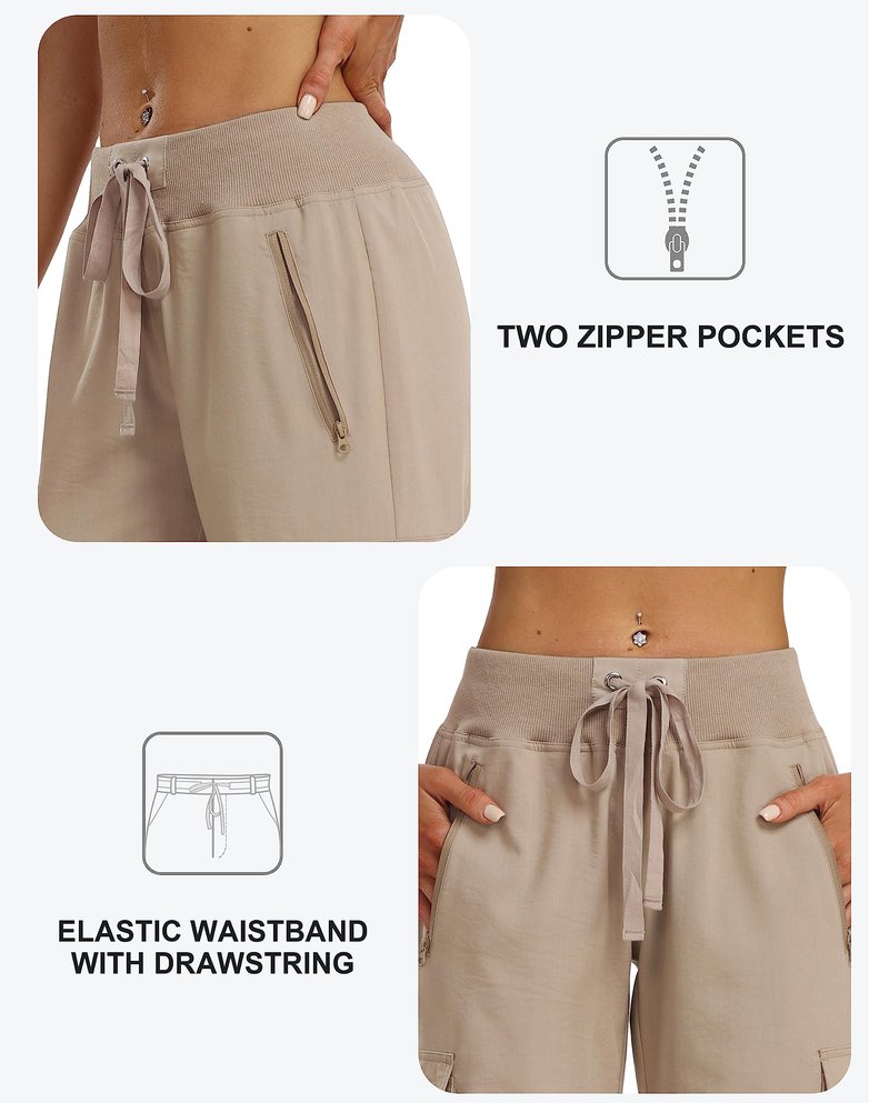 MoFiz Womens Capris with Pockets Loose Fit Casual Capri Pants Lightweight Ladies Cargo Pants for Hiking Khaki M