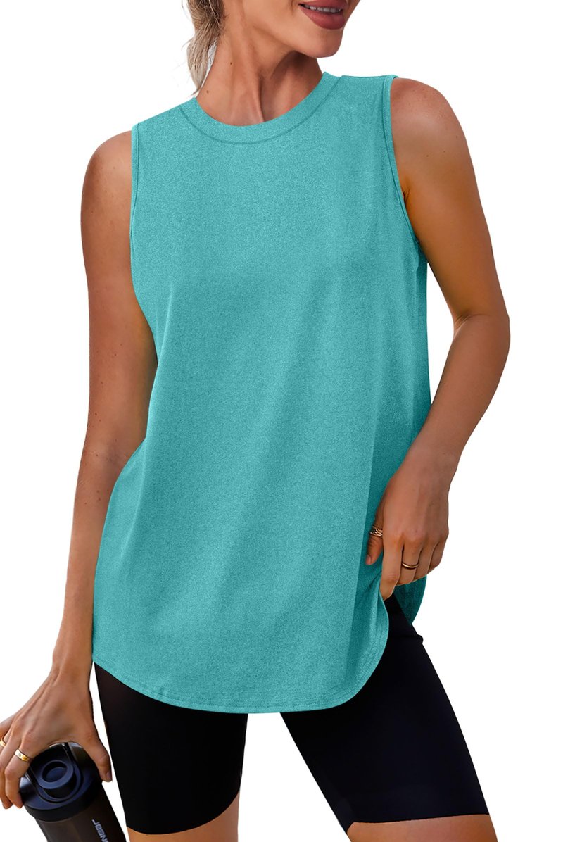 XIEERDUO Beach Vacation Clothes for Women Tank Tops for Women High Neck Workout Athletic Running Sleeveless Shirts Blue Green M