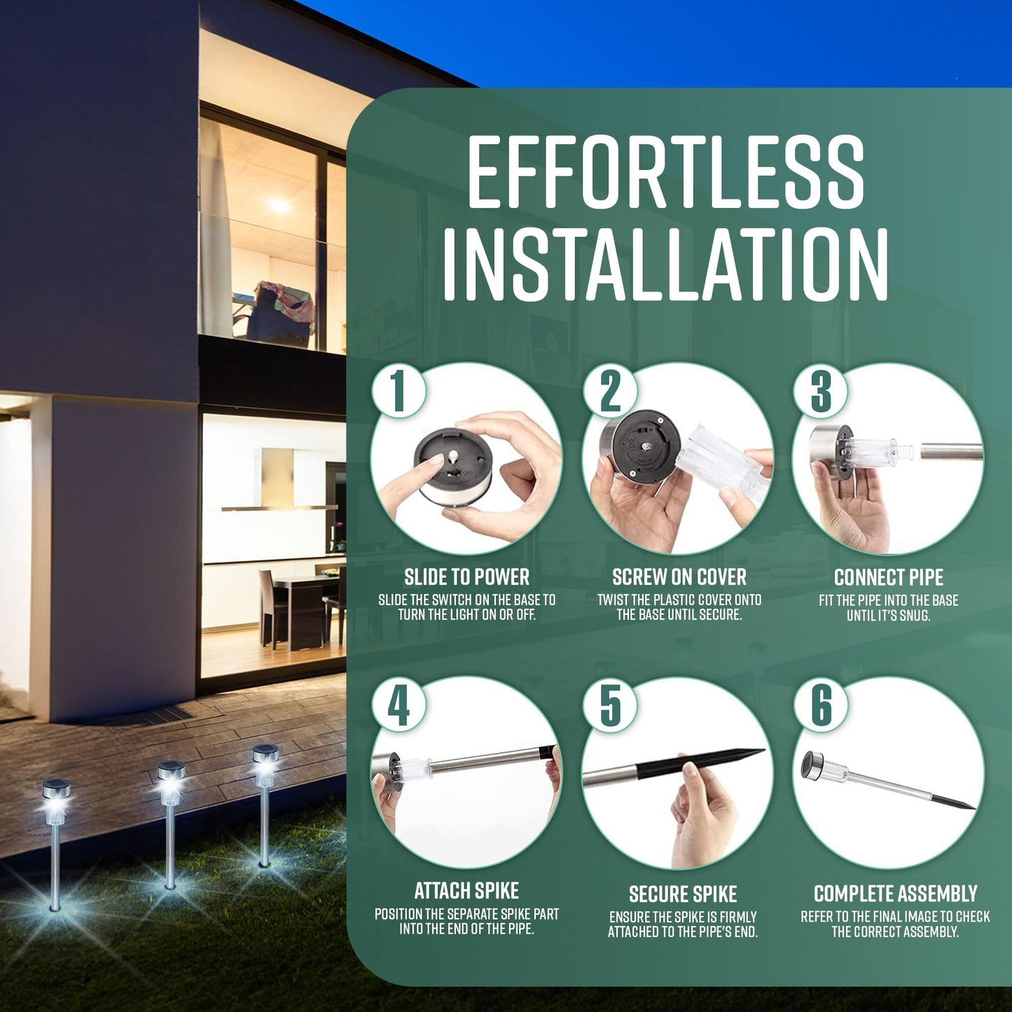 GloBrite Pack of 10 Solar Lights Outdoor Garden – Waterproof Stainless Steel LED Solar Garden Lights with Stake for Pathway, Driveway, Patio, Walkway, Lawn, Yard & Landscape Decoration