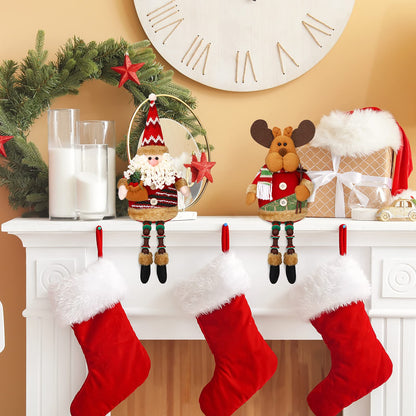 Aneco 3 Pieces Table Top Christmas Decorations Cute Christmas Sitting Santa Snowman Reindeer Doll Long Legs Christmas Ornament for Home Decoration