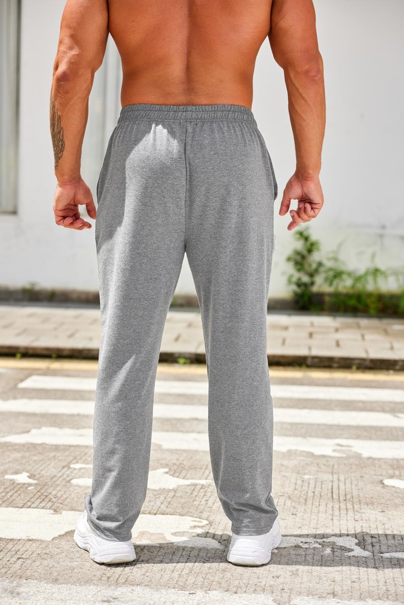 COOFANDY Men's Cotton Sweatpants Open Bottom Jogging Pants Casual Jersey Pants with Pockets Grey