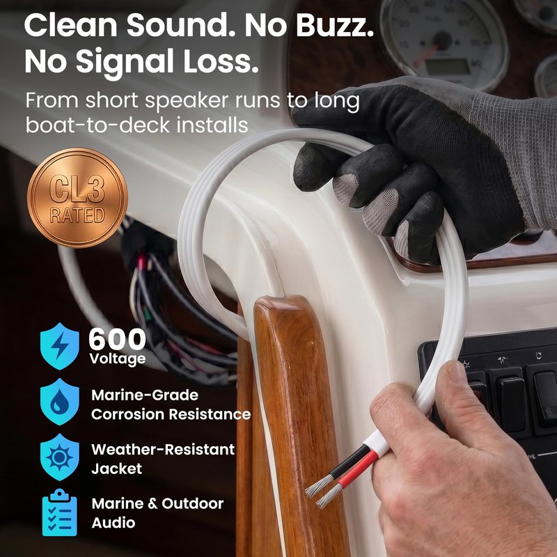 GEARit 14 Gauge Marine Electrical Primary Wire, Marine Speaker Wire 14 AWG 20 ft Marine Grade Tinned Copper Oxygen Free for Boat, Automotive, RV, Camper, Trailer(2 Conductors)