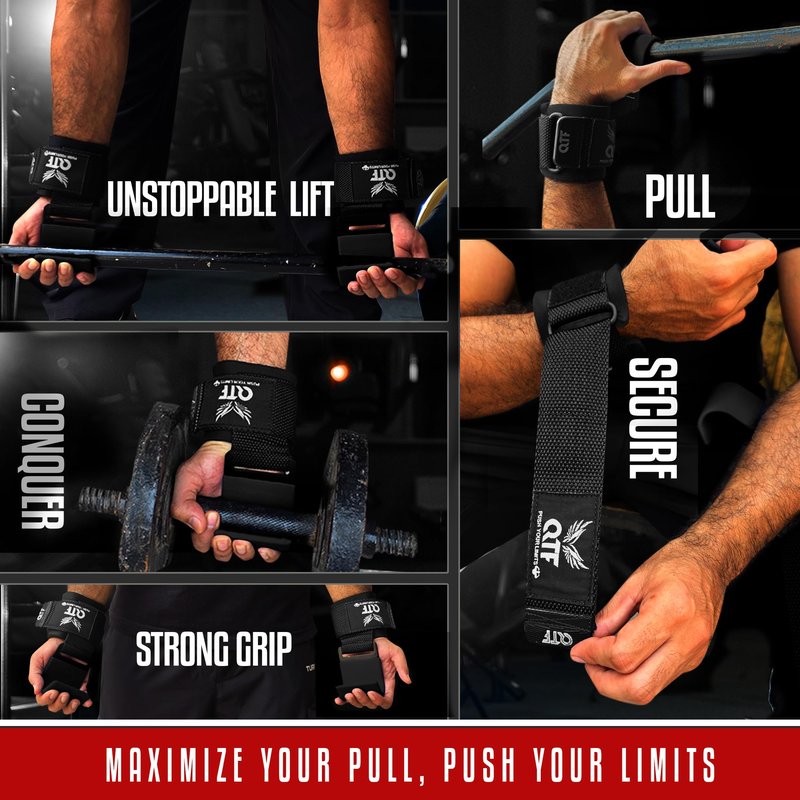 Weight Lifting Hooks Lifting Heavy Duty Deadlift Wrist Straps Men and Women Pull Ups Powerlifting and Gym Workouts grips (Black/Iron-Hooks, Iron-Hooks)