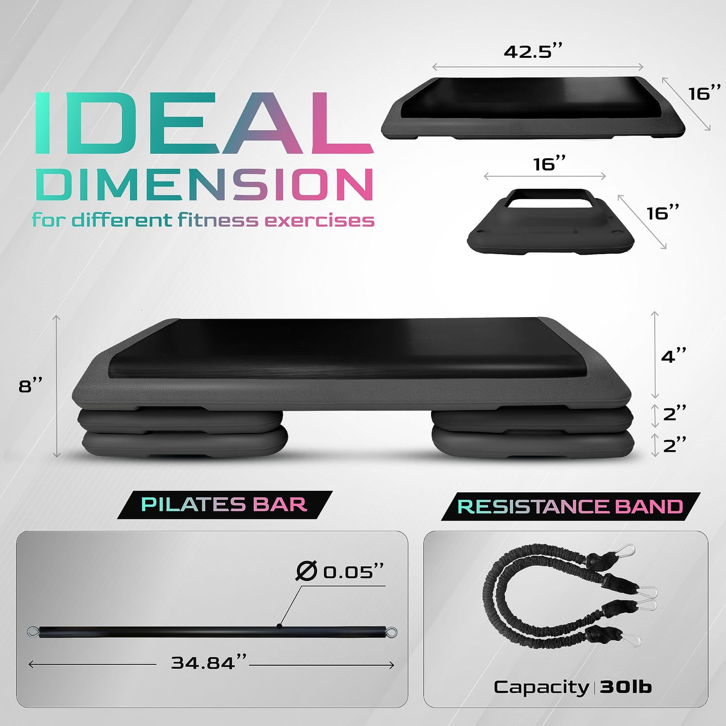 Yes4All Adjustable Workout Aerobic Exercise Step Platform Health Club Size with 4 Adjustable Risers Included and Advanced Risers Options - Black