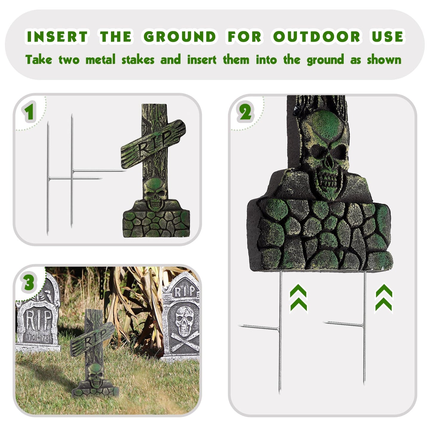Pack of 24 Metal Halloween Tombstone Stakes Heavy Duty T-Shaped for Graveyard Styrofoam Decorations