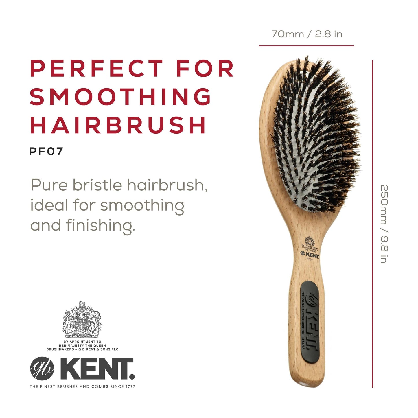 Kent PF01 Large Cushion Detangler Brush, Boar Bristle and Non-Scratch Nylon Mix Hairbrush for Straightening Smoothing. Oval Wood Paddle Detangling Hair Brush for Medium to Long Hair, Made in England