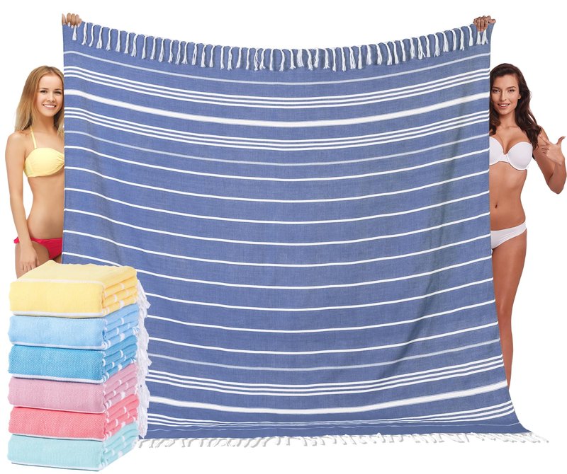 Widdonen Giant Turkish Beach Towel Blanket 85x75 Cotton XXL Extra Large Oversided Bath Pool Blankets XL Huge Bed Sand Free Throw Towels Picnic Outdoor Big Quilt Necessities Cloud Gifts for Adult Blue