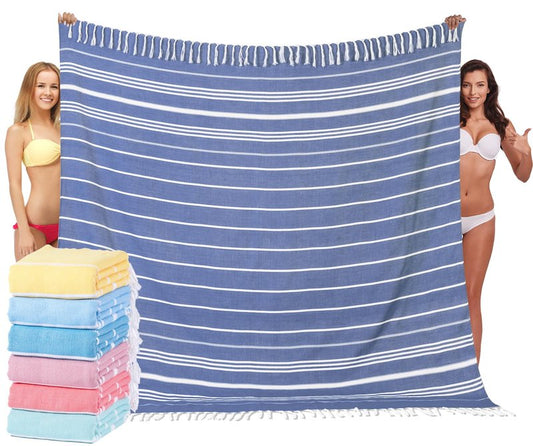 Widdonen Giant Turkish Beach Towel Blanket 85x75 Cotton XXL Extra Large Oversided Bath Pool Blankets XL Huge Bed Sand Free Throw Towels Picnic Outdoor Big Quilt Necessities Cloud Gifts for Adult Blue