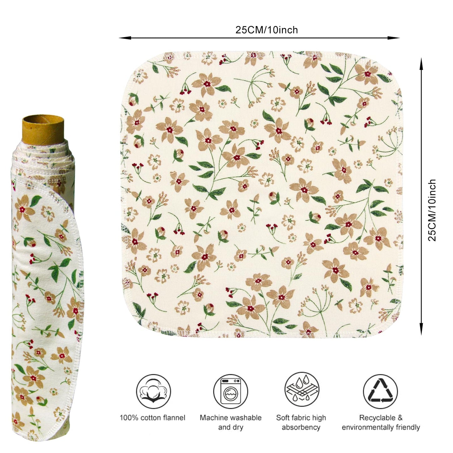 PINOWU Reusable Paper Towels Cotton Cloths (12pcs), Absorbent Kitchen Dishcloths (25x25cm) Washable Paperless Towels Zero Waste Alternative Napkins for Kitchen Household