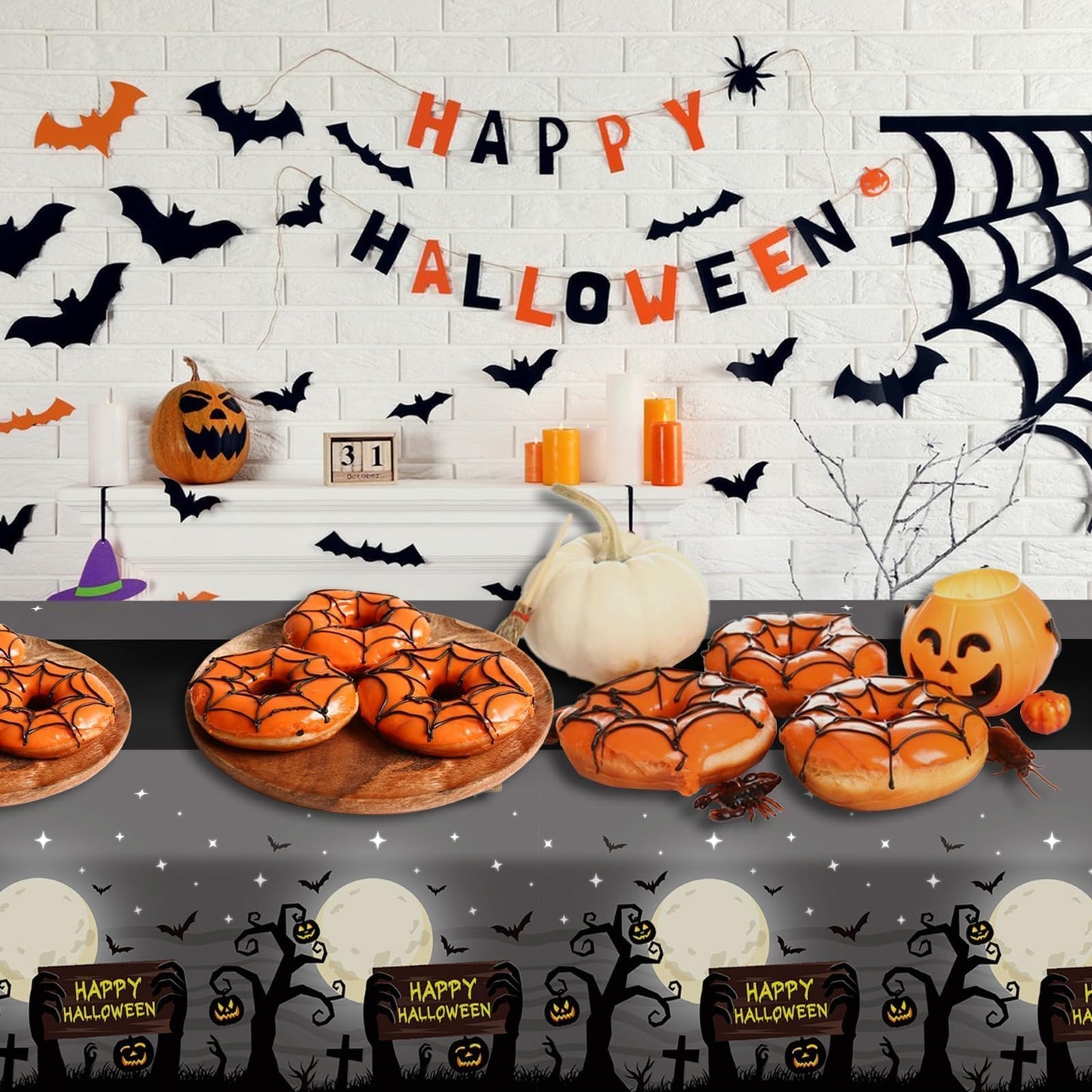 Halloween Tablecloth,2 Pack Disposable Plastic Tablecloth 54"x108" Halloween Decorations,Gray Table Cloth for Birthday Decors,Moon Plastic Table Cover,Party Supplies for Indoor or Outside,Home,Dinner