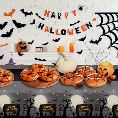 Halloween Tablecloth,2 Pack Disposable Plastic Tablecloth 54"x108" Halloween Decorations,Gray Table Cloth for Birthday Decors,Moon Plastic Table Cover,Party Supplies for Indoor or Outside,Home,Dinner