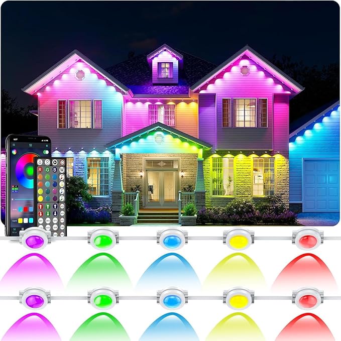 100ft Permanent Outdoor Lights for House, 2025 Smart RGB LED Outside Lights with Remote Control, IP67 Waterproof Eternity Eaves Lighting for Christmas, Halloween, Holiday, Party, Daily