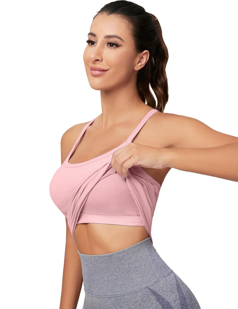 MathCat Workout Tank Tops for Women with Built in Bra, Sleeveless Gym Tops Seamless Racerback Athletic Yoga Shirts Pink
