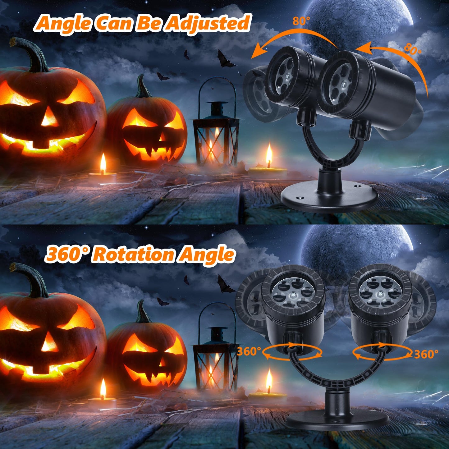 Toodour Halloween Projector Lights Outdoor, Double Head Dynamic Halloween Lights Projector with Timer, Waterproof Ghost Skeleton Devil Pumpkin Light for Home Window Wall Decor