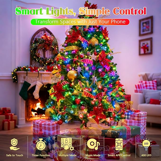 Smart Color Changing Christmas Lights, 138FT 400LED App Control RGB LED String Light with Remote & Timer, Twinkle Smart String Lights Waterproof Christmas Decorations