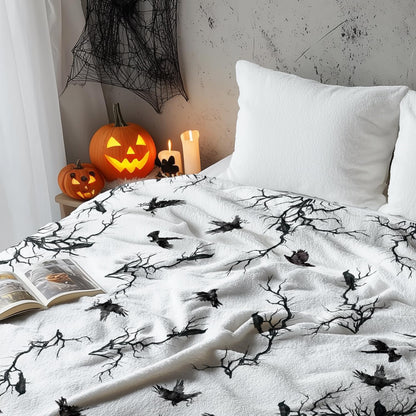 Horaldaily Halloween Flannel Blanket Throw, Crow Tree Soft Fuzzy Plush Cozy Fleece Blankets for Couch Sofa Bed Lounging, Ideal Gifts for Kids Adults Wife Self, 50x60