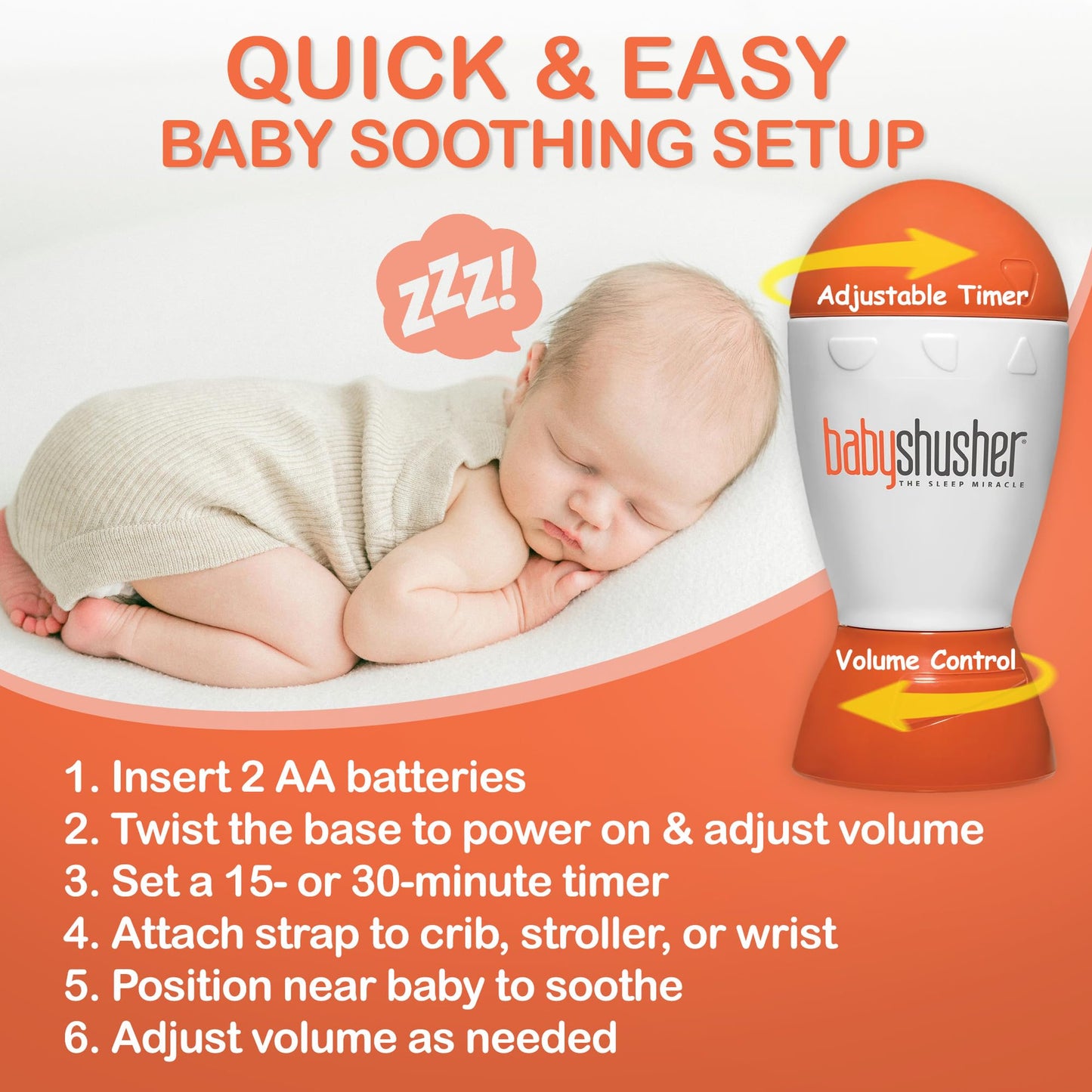 Baby Shusher Portable Sound Machine - White Noise Sound Machine, Baby Soother for Sleeping, Newborn Essentials for Crib, Battery Operated Hush, Travel Friendly - 1 Count