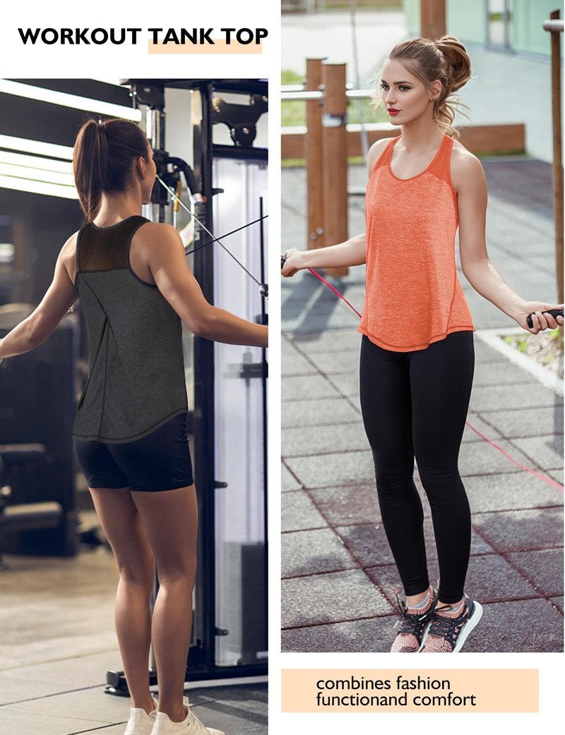 AURUZA Womens Workout Tops, Racerback Tank Tops for Women Athletic Yoga Tops Mesh Tennis Shirts Running Sleeveless Gym Top (Black, X-Large)